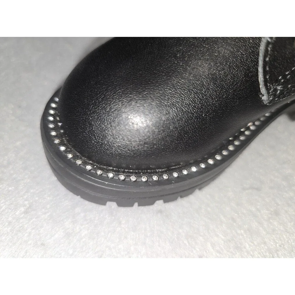 Kurt Geiger London Mini Bax Girls Black Leather Chain Combat Boots Size 7 NWT